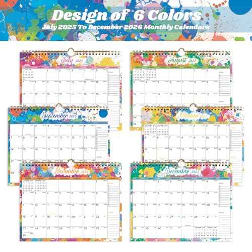 Calendar 2025-2026, 18 Months Wall Calendar July 2025 to Dec 2026 Calendar with Julian Dates, 11" X 8.5" (Colorful)