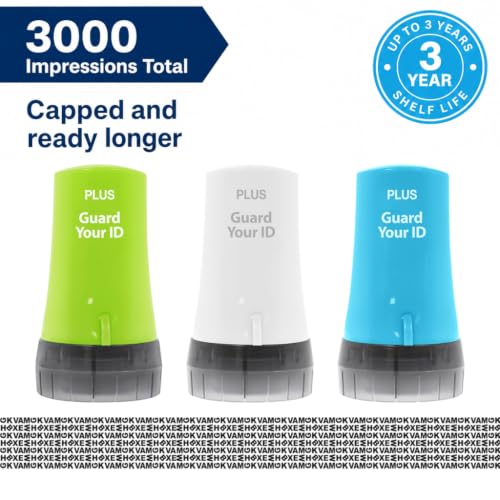 PLUS Guard Your ID 3-Pack Mail Redaction Roller Stamps - Turquoise Green White Variation