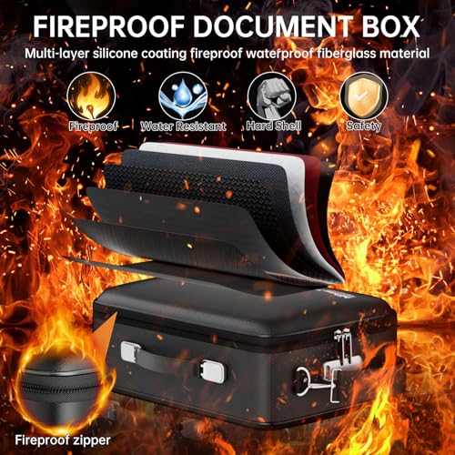 Tamfile Fireproof Document Box, Hard-Shell Design Case 5200¡ÆF Fireproof Water Safe File Box with Lock,8-Layer Fireproof Safe File Organizer for Important Documents¡¢Valuables¡¢Laptop¡¢Passports (Black)