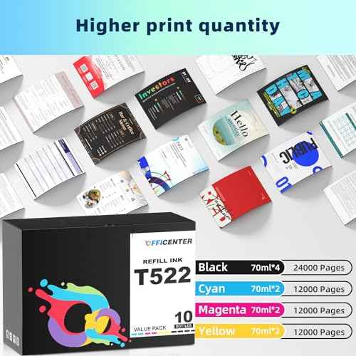 10 Bottles 522 Ink Refill Bottles for Ecotank ET-2800 ET-2720 ET-2803 ET-4700 ET-4800 ET-4810 ET-2400 ET-2840 Printer (Not Sublimation Ink)