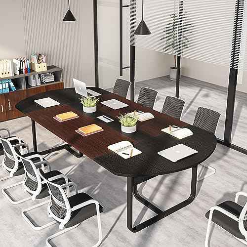 Tribesigns 6FT Oval Conference Table, 70.86" Curved Meeting Tables, Brown Blak Business Table,Two-Tone Finish Curved Meeting Tables for Office,Training Seminar Table for 4-6