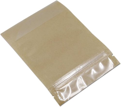 PABCK Clear Front Stand-Up Airtight Bags - 50 Pcs Brown Kraft Paper | Resealable 3.9x5.9 Inch Food Storage