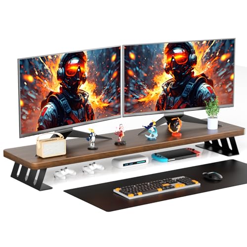 Dual Monitor Stand - 39Inch Large Wood Monitor Stand Riser,220 Pounds Load Capacity Desk Monitor Riser Support for 2 Monitor/Laptop Computer, Desk Organizer for Office, Extension Monitor Stand Riser
