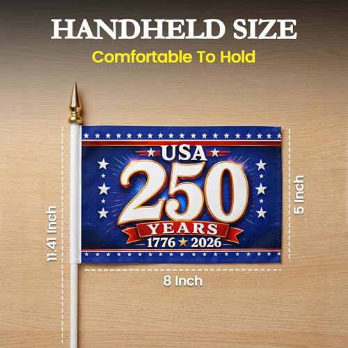 250th Anniversary USA Map Mini Flags 12 Pack Royal Blue & Red 5x8in - Hand Held Parade Flags