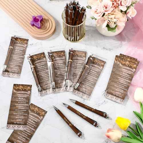 Cholemy 90 Sets Wedding Favors for Guests Happily Ever After Bamboo Ballpoint Pens with Thank You Cards Organza Bag Bulk Rustic Bridal Shower Thank You Gifts for Wedding Party