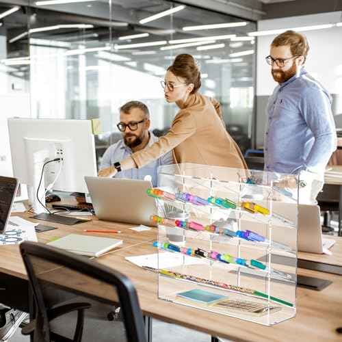 Acrylic Pen Organizer Storage for 250 Markers Vertical Marker Organizer Acrylic Pen Display Holder for Office Desk Desktop Stationery Pencil Storage, Clear, 13 x 4 x 12.4 Inch