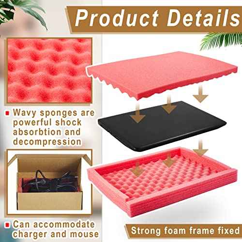 16.7 x 13 x 2.5 Inch Laptop Shipping Box Secure Mailer Box Kraft Mailing Boxes for Packing Moving with Charger Box, Foam Sheets, Foam Frame, Foam Padding, Fits Most Laptop Screen Sizes(2 Sets)
