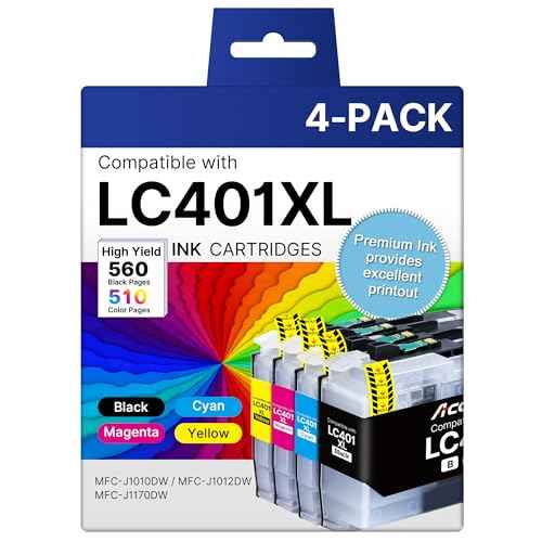 LC401 Ink Cartridges for Brother Printer High Yield 4-Pack Replacement for Brother LC401 Ink Cartridges LC401 XL Work with MFC-J1010DW MFC-J1170DW MFC-J1012DW MFC J1010DW Black Cyan Magenta Yellow