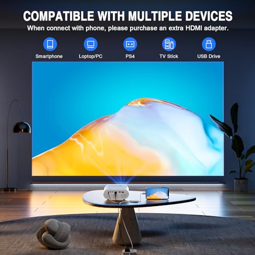 VISSPL Mini Full HD 1080P Portable Projector with Tripod - Upgrade Soft White