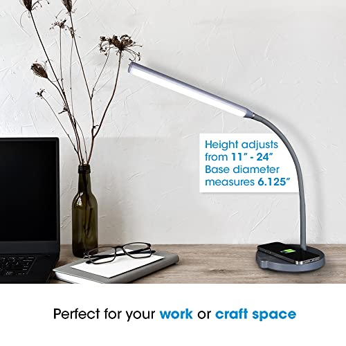 Ottlite Stretch LED Desk Lamp with Wireless Charging - ClearSun LED Technology, 3 Color Temperature Modes with Touch Sensitive Controls & Flexible Gooseneck Arm for Home, Office & Dorms