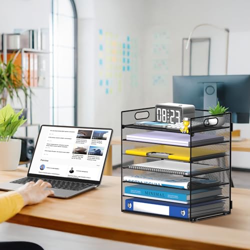 ReePlan Black 7-Tier Paper Organizer for Desk with Handle – Office Storage Solution