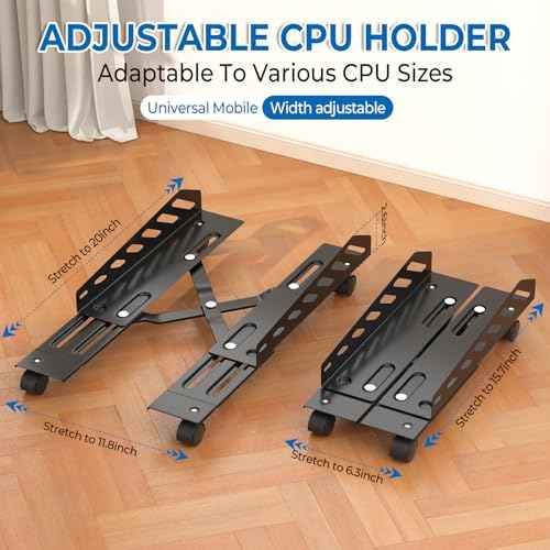 AGPTEK CPU Stand, Computer Tower Stand Adjustable Length(15.7"-20")and Adjustable Width (6.3"-11.8") with 2 Locking Wheels and 2 Caster Wheels, UPC Steel Rolling Stand Computer Stand for Desktop Tower