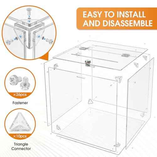 MaxGear Acrylic Donation Box with Lock 1 Pack, 11.8"x11.8"x11.8" Large Ballot Suggestion Box, Square Case for Fundraising, Donations