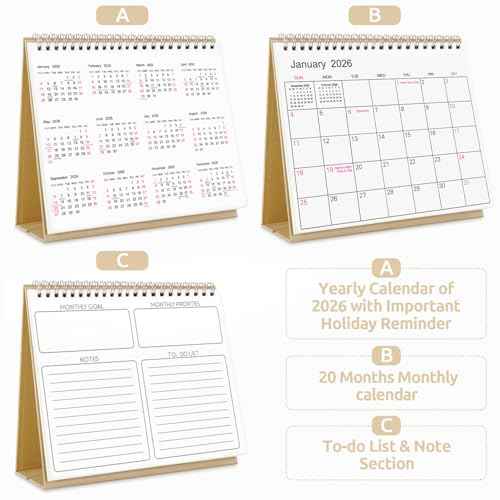 SKYDUE Small Desk Calendar 2025-2026, Jul. 2025 to Dec. 2026, 18 Months Small Desk Calendar with Planner Stickers, 8.5" x 7" Desktop Calendar Planner, Kraft