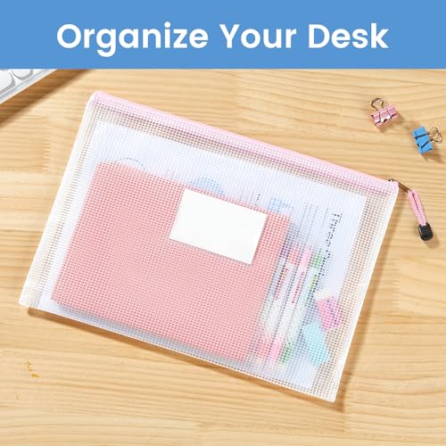 20 Pack Mesh Zipper Pouch Bags with Label Pockets, A4 Letter Size, Classroom & Office Storage
