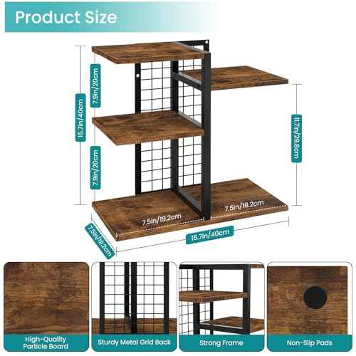 ELITEROO Desktop Shelf Organizer, 4-Tier Wooden Desk Bookshelf, Small Tabletop Book Shelf, Adjustable Display Rack for Home, Office, Dorm, Rustic Brown