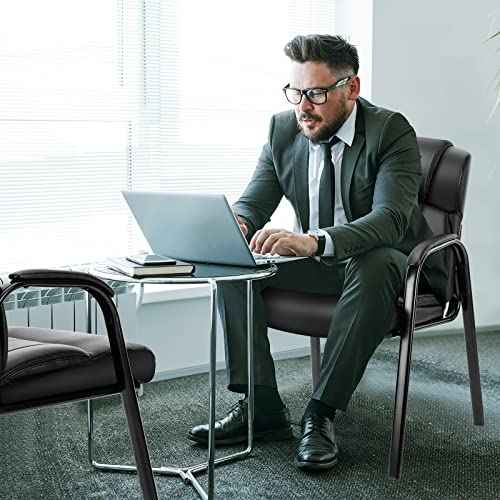 OLIXIS Waiting Room Chairs Set of 4, Leather Office Desk Reception Guest Stationary Side Chair with Padded Arms for Home Conference Lobby Area Meeting Church Medical Clinic Elderly Student