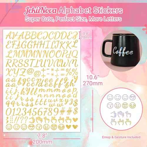 1730 Alphabet Letter Stickers, 10 Sheets Self Adhesive Monogram Stickers Upgraded Cute Handwriting Letter Vinyl Stickers for DIY Crafts Art Making Cards Notebook Decor (Glitter Gold, M)