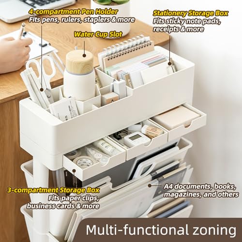 White 5-Tier Rolling Books Cart - Multi-Functional Storage Shelf