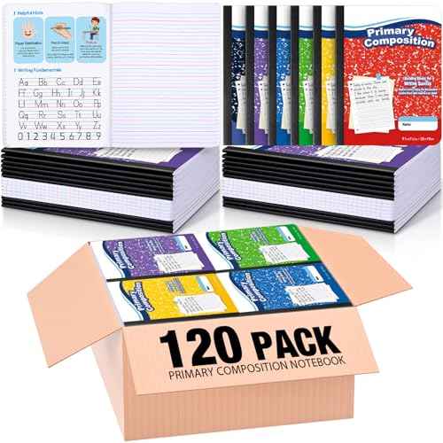 120 Pack Operation Christmas Items Primary Ruled Composition Notebook, Grade K-2 Journal 50 Sheets, 7-1/2" x 9-3/4" Writing Notebook for Kids Kindergarten Preschool 1st 2nd Grad (Multicolor)