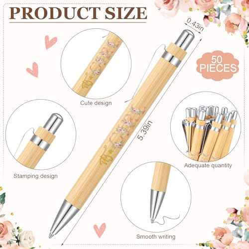 50 Sets Baby Shower Favors for Guests Includes 50 Baby Shower Ballpoint Pens 50 Thank You Bookmarks 50 Organza Bags for Gender Reveal Gifts Guest Prizes(Floral,Pink)