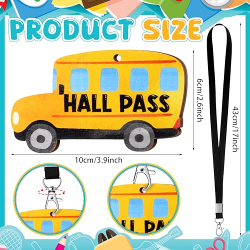 Sabary 6 Sets Hall Pass Lanyards and School Passes Set Unbreakable Wooden Bathroom Passes for Classrooms Hall, Restroom, Library, Office and Nurse School Teacher Supplies Gift (Cute Style)