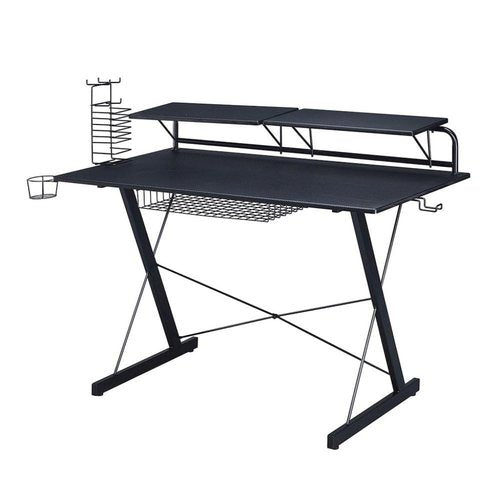 Furnifact Black Gaming Desk with Cup Holder, CD Rack, Storage Tray, Monitor Stand Support, Ergonomic Gaming Table and PC Desk for Home Or Office Use