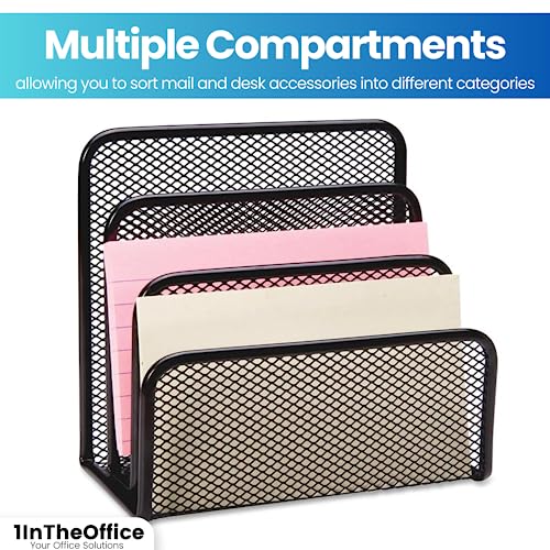 Mesh Vertical Desk File Organizer - Multi-Compartment Office Mail Sorter, Black