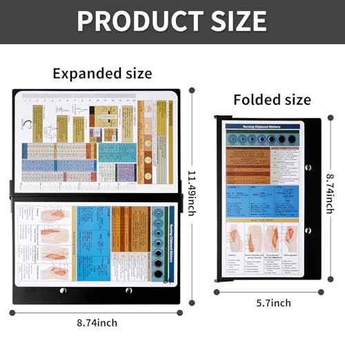 Nursing Clipboard with Nursing and Medical Edition Cheat Sheets Nursing School Essentials - Aluminum Foldable Nurse Clip Boards Essential Accessory for Efficient Patient Care (Black)