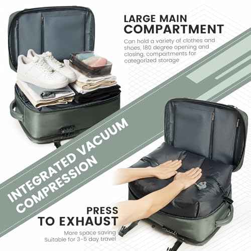 VGCUB Travel Vacpack Backpack with Electric Pump Vacuum System Storage Compression Carry on Laptop Work Business Waterproof College Backpack with Combination Lock for Women Men Green