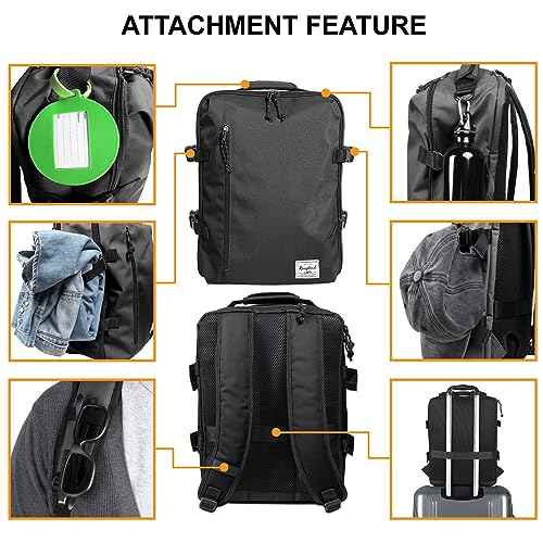 New Business Trip Backpack 21L Flight Approved Carry on Daypack 15-inch Laptop Notebook, Travel Commute Gym Sport, All Black