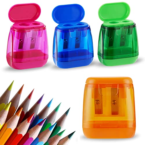 Sonuimy Covered Double Hole Manual Pencil Sharpeners 4 Pack - Kids & Office