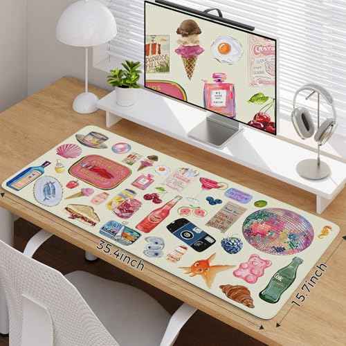 iCasso Office Desk Mat for Keyboard and Mouse, Large Mouse Pad, Desk Pad Mat, Anti-Slip Big Mousepad with Stitched Edges for Computer Desktop Cover Protector (Watercolor Stickers)