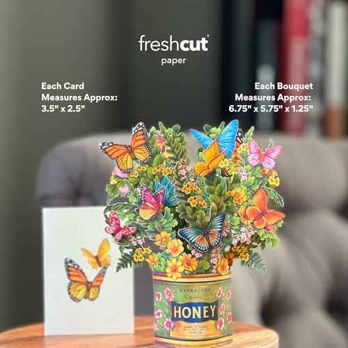 Freshcut Paper Pop Up Cards, Garden Favorites, 6 inch Mini Sized Paper Flower Bouquet 3D Popup Greeting Cards, Birthday Card, Thank You Card, Blank Notecards & Envelopes, Pack of 5