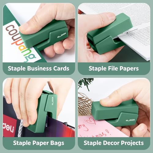 NUSIGN Mini Stapler with 830 Staples - Green, 25 Sheet Capacity, Compact Desk Stapler