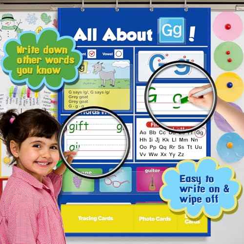 Alphabet Learning Pocket Chart, Circle Time Learning Center Alphabet Flash Cards ABC Wall Chart Letter Game for Toddler Kids Homeschool Supplies Preschool Kindergarten Classroom Must Haves