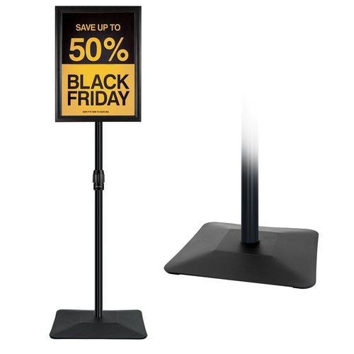 Golemas Adjustable Sign Stand for Display, with Upgraded Iron Base, Pedestal Floor Signage Stand Holder for Outdoor or Indoor Advertising (11 x 17, Black)