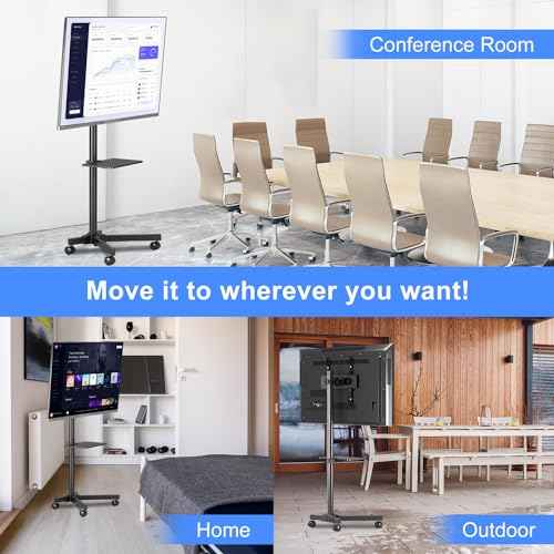 suptek Mobile TV Cart for 21-60 Inch LCD LED Flat/Curved Panel Screen TVs Max VESA 400x400 with Laptop Shelf Holds up to 77lbs, ML55B