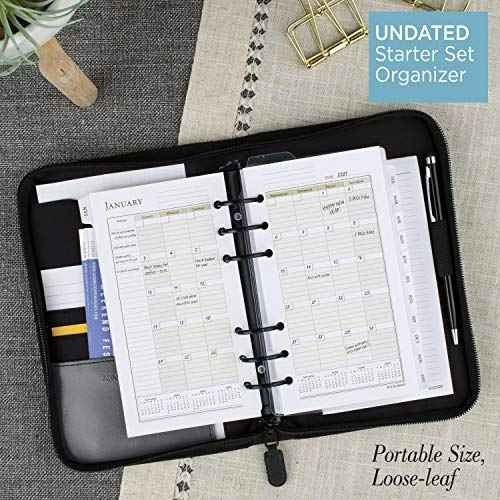 AT-A-GLANCE Faux Leather Undated Starter Set, 6-Ring, 3-3/4" x 6-3/4, Portable Size, Black (033-0240-05)