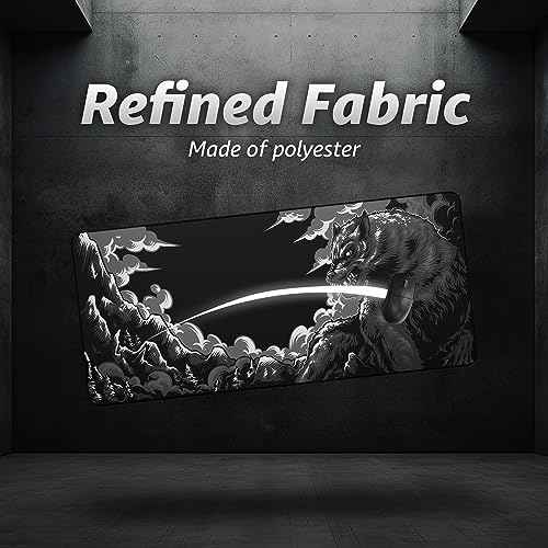Hystar¢ç Extended Gaming Mouse Pad | XXL 36" x 16" | 5mm Thick, Waterproof Surface, Smooth Polyester Fabric, and Natural Rubber Base | Mythic Fenrir