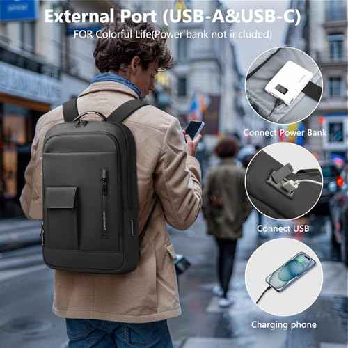 Backpack for Men, Slim Laptop Backpack with USB Charging Port, 15.6 Inch Lightweight Business Travel Backpack, Water Resistant Laptop Bag for Work Office College-Black
