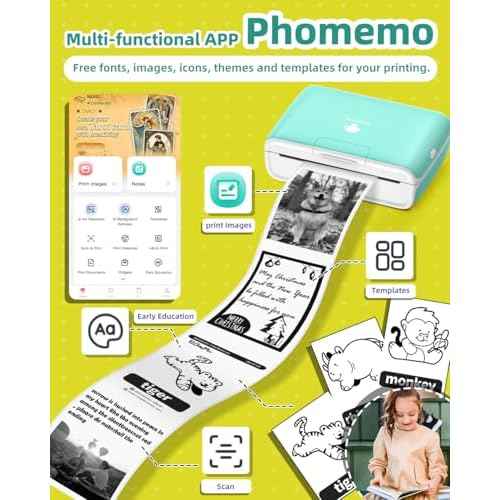 Phomemo M04S Mini Stciker Printer, Wireless Portable Thermal Printer Sticker Maker- Compatible with iOS and Android, Fun Gifts for Holiday,Support 53/80/110mm Printing Width,Green, 300dpi