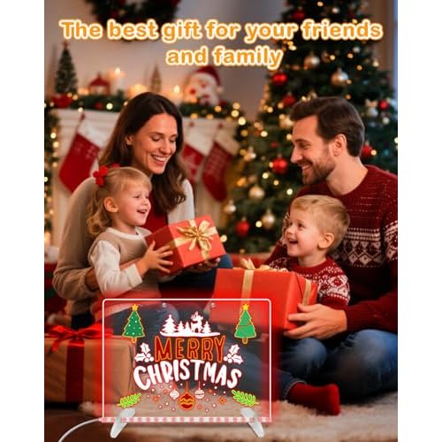 LED Note Board with 7 Colors - 13.8"x10" Acrylic Dry Erase Board with Light, 4 Modes Led Drawing Writing Board for Kids with 7 Marker Pen, Light up Message Board with Stand, Glow Rewritable Memo Board