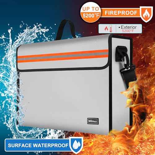 Fire Proof File Box for Documents with Shoulder Strap 5200¢µ Insulated,14.9"x11.8"x4.7"Fireproof Document Bag with Reflective Strip,Fireproof Box for Money,Valuables,Jewelry(Silver)