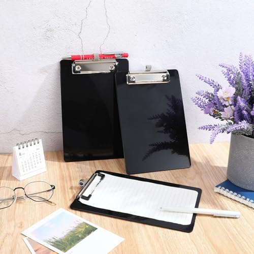 Sabary 48 Pack Bulk Mini Clipboards with Pen Holder Clip Black A5 Memo Clipboard 6x9 Plastic Check Presenters for Restaurants School Office Hotel Shopping List (Pen Not Included)