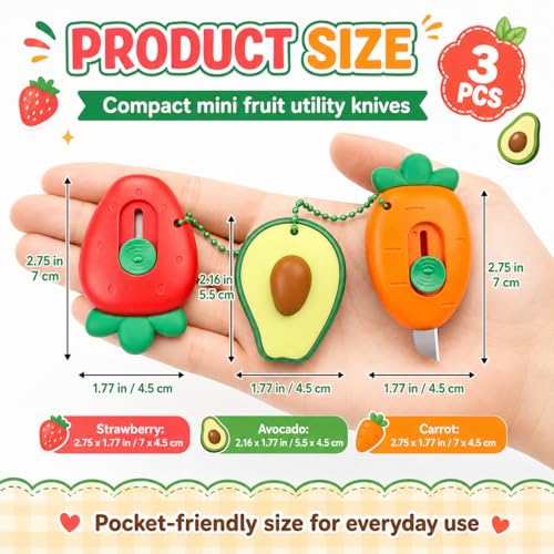 3Pcs Fruit-Shaped Retractable Utility Knives - Safe Box & Letter Cutters