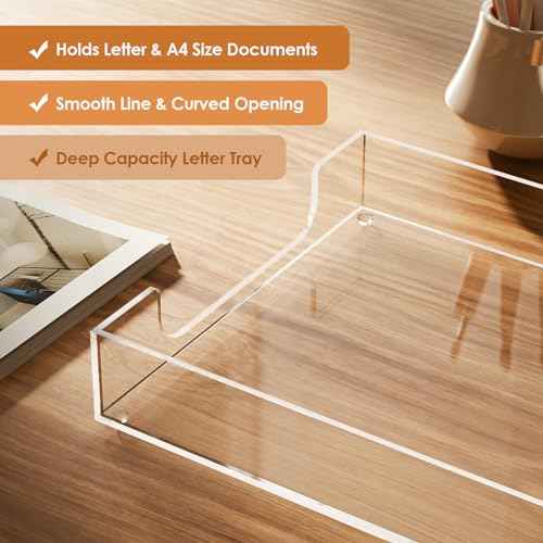 MaxGear Acrylic Letter Tray, Clear Desk Organizer for Papers, Documents, Magazines, Folders, Notebooks, and Stationery ? Multi-Function File Tray and Desktop Organizer for Office, Home, and Workspace