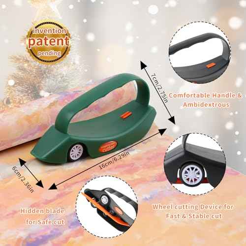 LIZAAL 2-Pack Wrapping Paper Cutter with 3 Replaceable Blades | New Gift Wrap Cutter with Wheels | Birthday and Christmas Wrapping Paper Cutter Slider for Home, Office or Classroom (Black & Green)