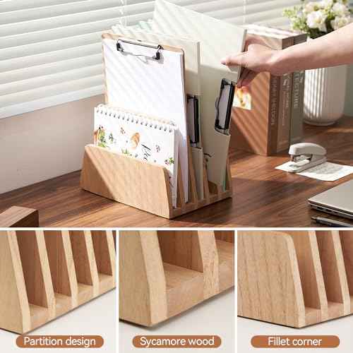 KIRIGEN Desktop File Document Holder Stand 5 Slots Mail Paper Organizer Desk Sorter Holder for File Document Organizer Stand for Home Office (5KWJJ-NA)