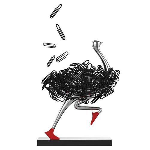 EHERDM Running Ostrich Magnetic Paperclip Holder Funny Office Desk Decor Decorative Jewelry Storage Dispenser Silver Creative Small Gifts for Friends Coworkers